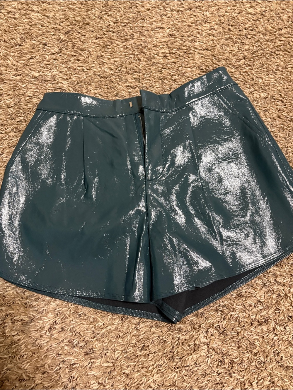 Women’s Shiny Teal High-Waist Shorts